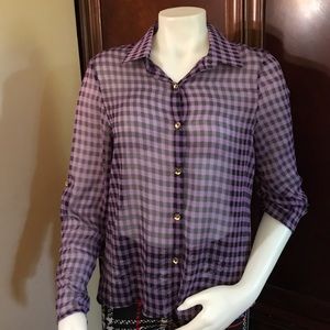 🆕 La Scala USA Black/Purple Checkered Top-Large